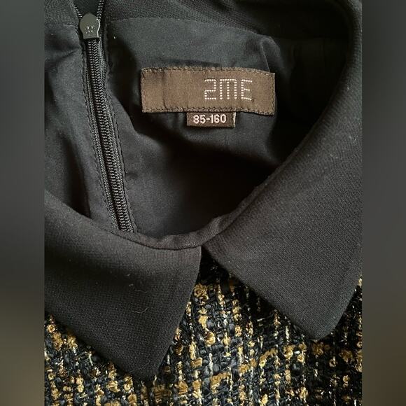 2ME Dressy Tweed Metallic Knit Long Sleeve Navy Career Sheath Dress Size XS-S - Picture 5 of 5